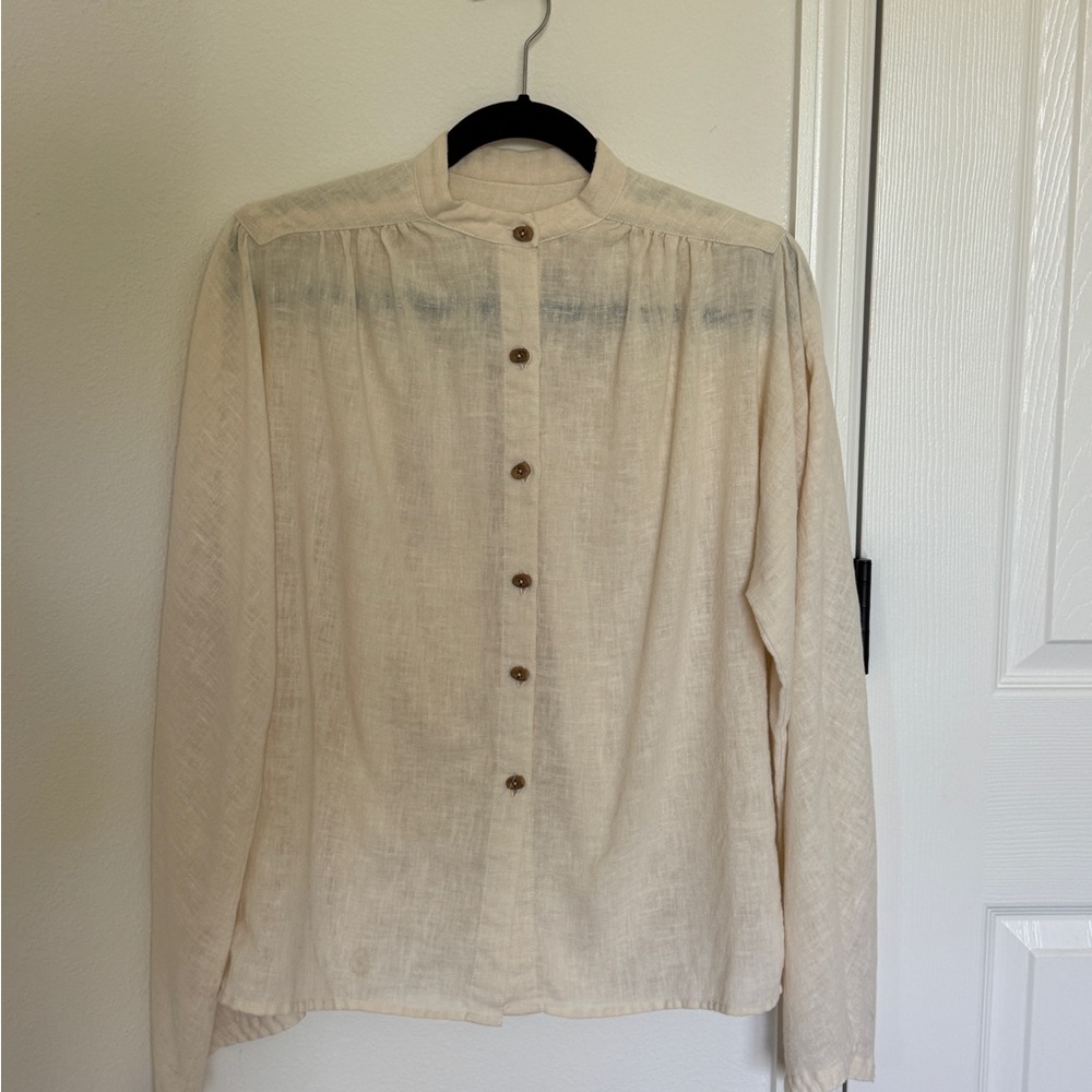 Vintage Button Up Linen Blouse Shirt